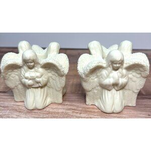 Angel Shaped Ceramic Candle Holders Cream Color Set Of 2
